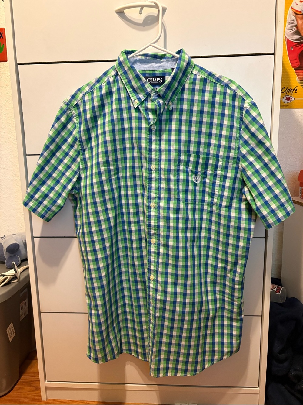 Chaps Short-Sleeve Green & Blue Plaid Button-Down Shirt